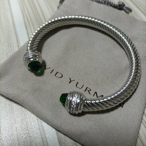 David Yurman Cable Classics Color Bracelet with Prasiolte and Pavé Diamonds,7mm, - Picture 1 of 5